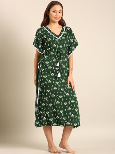 Image of Rupa Jon Aishwarya Women Full Length Printed Kaftan Nighty in Premium Cotton Blend Fabric, Night Dress, Maxi Nighty for Comfortable Everyday Wear