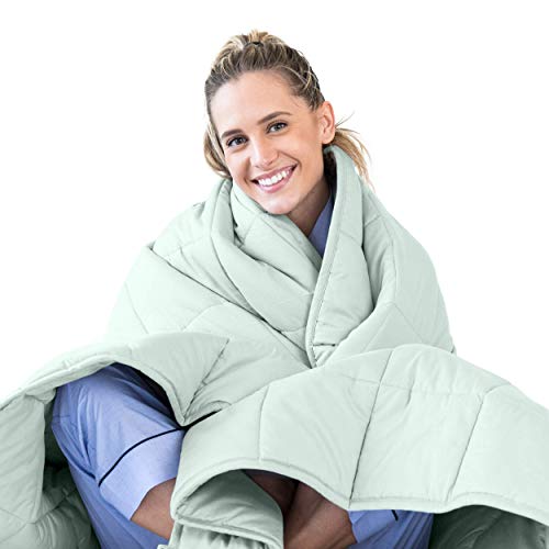Amazon Crazy 🔥 Deals Luna Adult Weighted Blanket - Individual Use - 20 Lbs - 60x80 - Queen Size Bed - 100% Oeko-Tex Cooling Cotton & Glass Beads - USA Designed - Heavy Cool Weight - Mint Green