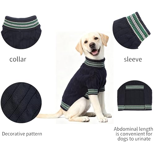 Image of Small /Medium Dog Sweater, Warm Dog Winter Coat w /Sleeves, Comfortable High Neck & Leash Hole, Premium Dog Clothes for Labrador-Best for Holidays, Daily Walks XL Blue