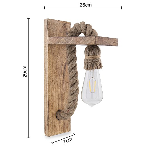 Image of Homesake Wooden Rope Wall Lamps, Home Decor Items E27 Holder Lantern Light Vintage Wall Hanging Antique Decorative Fancy Light for Wall Home, Living Room, Bedroom, Wall Decor | Pack of 1