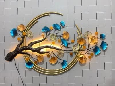 NESFUR Golden Leaf Metal Wall Art With 3 Rings And LED Lights For Living Room, Bedroom, Restaurant, Hotel Room, Office Decor, Home Decor (B0CZ93X1Z2) Amazon Price History, Amazon Price Tracker