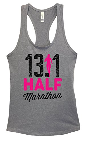 Funny Threadz Womens Basic Running Marathon Tank Top â€œ13.1 Half Marathon Large, Heather Grey