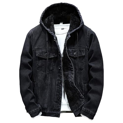 JEKE-DG Men Hoodie Jean Jacket Casual Slim Fit Denim Jacket Casual Long Sleeve Distressed Trucker Outwear with Hood