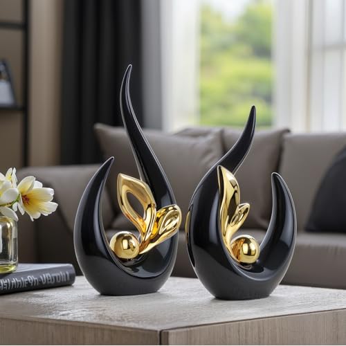 Black Gold Home Decor Accent,Abstract Ceramic Statue and Sculptures for Living Room,Mid Century Modern Decor for Desktop Bookshelf tv Stand Fireplace Coffee Table Centerpieces Decorations - Image 3