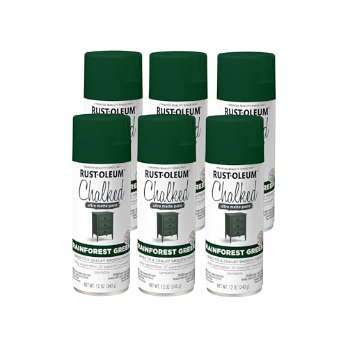 Image of Rust-Oleum Rainforest Green Chalked All-in-One Ultra Matte Spray Paint | One Coat Coverage | No Primer, Sanding, Or Topcoat Needed | Easy Spray Application | Made in USA | 12 OZ | 6 Pack