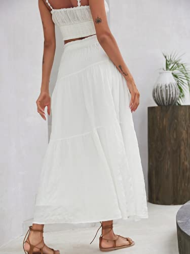 ELDINA Women's Summe Casual Maxi Long Skirt High Waist Lettuce Trim Ruffle Hem Skirt (Color : White, Size : Small)2