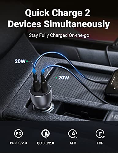 Image of UGREEN 50W Dual USB C Car Charger, PD 30W 20W PPS 25W, LED Light, Aluminum Alloy, Compatible with iPhone 17 /16 /15 /14 /13, Galaxy S25 Ultra /S24 /S23 /S22, Pixel 10 /9, iPad, MacBook