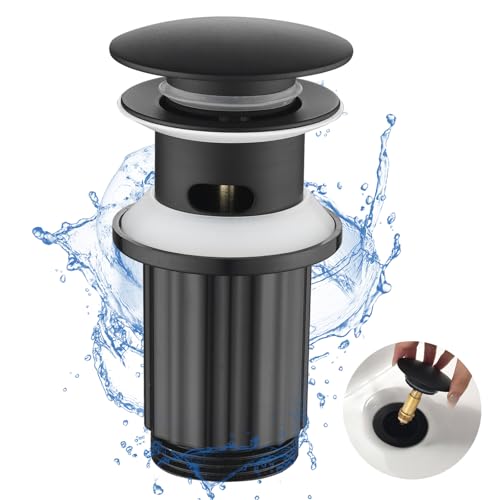 Nafall Bonde de Lavabo - Pop Up Bonde Lavabo Clic Clac avec Trop Plein pour Vidage Lavabos de Salle de Bains (Taille Standard G1 ¼, Corps en Laiton et écrou en Plastique)