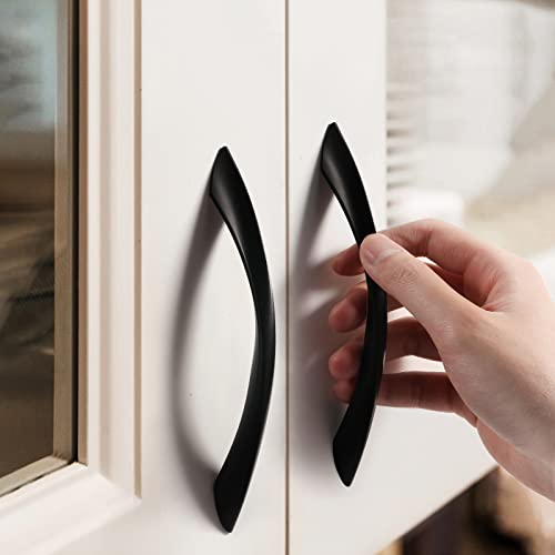 Image of Black Cabinet Pulls 5 Inch Arch Twisted Matte Black Handles Drawer Kitchen Cupboard Bathroom Dresser Cabinet Hardware Zinc Alloy 5 Pack