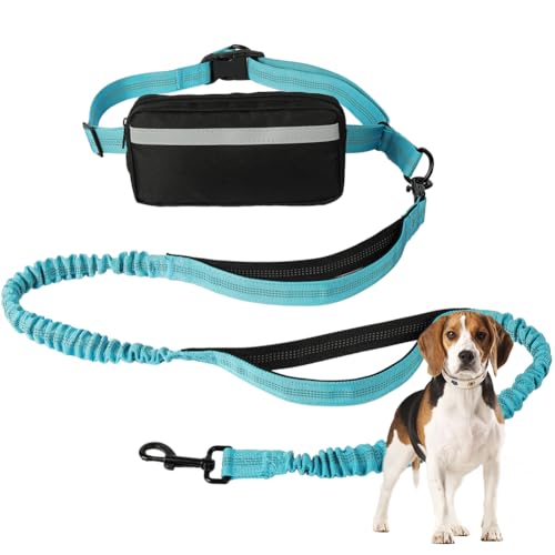 vsshe Joggingleine Hunde, Freihandleinen Hundeleine mit Verstellbarem Hüftgurt, Reflektierende Elastische Bauchgurt Hundeleine mit Dual Griffe für Spazieren Wandern Joggen(für alle Hunderassen) Blau