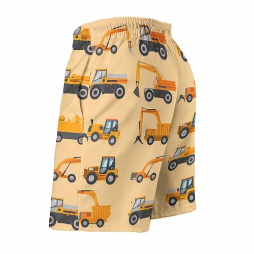 Cartoon Excavator Truck Pattern Men's Swim Trunks Lightweight Bathing Suit Board Shorts Hawaiian Beach Swimwear3
