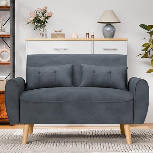 Shintenchi Small Modern Loveseat Couch Sofa, Mid Century Fabric Upholstered 2-Seat Sofa Couch Love Seats Furniture for Small Space,Living Room,Studio,Apartment with 2 Pillows