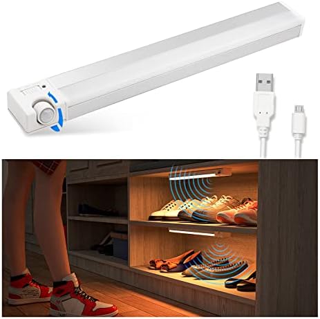 SIBI Motion Sensor LED Light, Large Wide-Angle Sensor Under Cabinet Lights, USB Rechargeable Lights for Wardrobe, Closet, Stair, Under Cupboard Lighting, Warm White 3000K, 1 Pack