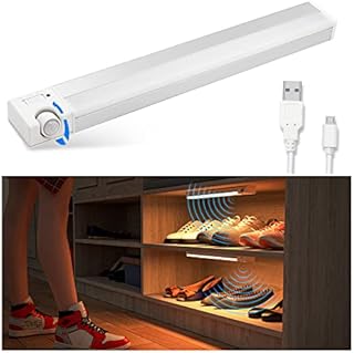SIBI Motion Sensor LED Light, Large Wide-Angle Sensor Under Cabinet Lights, USB Rechargeable Lights for Wardrobe, Closet, Stair, Under Cupboard Lighting, Warm White 3000K, 1 Pack