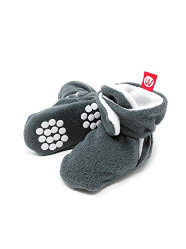 Bowbear Soft Fleece Booties with Non-Skid Material, Dark Gray 0-6 Months