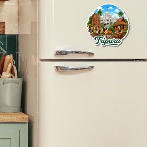 Image of Tripura Theme Souvenir Wooden Fridge Magnet for Refrigerator - Printed Fridge Magnet for Kitchen & Fridge Decor | Perfect Souvenir Gift | Fridge Decoration | Size 3x3 Inches | Pack of 1