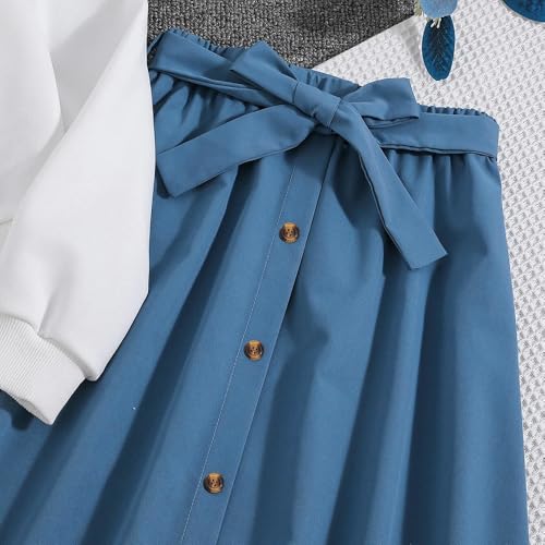Image of Girls autumn dress Character Print pullover Sweatshirt With Solid Button Front Skirt 2 piece outfit 7-13 Years