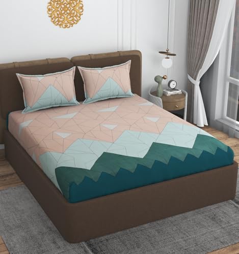 Image of VOMZER Premium 320 TC Fitted Bed Sheet with Full Elastic - Deep Pocket Design - Wrinkle Resistant Fitted Bedsheet Double King 72x78 Pasta Green