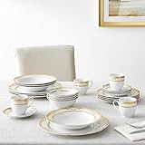 Lorren Home Trends 24 Piece Isabella Design Porcelain Wavy Edge Dinnerware Set Thumb #6