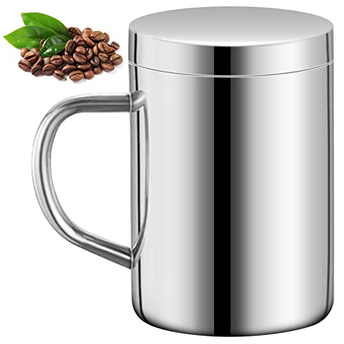 Doppelwandige Edelstahl-Kaffeetasse, Metall-Teetasse mit Griff Edelstahl-Kaffeebecher Thermo-Trinkbecher aus Edelstahl Edelstahl Thermobecher Becher Thermosbecher Reise/Camping-Becher mit Deckel 400ml