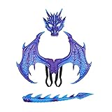 DYNWAVE Wings Dinosaur Tail Mask Set Birthday Cosplay Pretend Play Halloween Kids Dragon Costume for Masquerade Carnivals Fancy Dress Party Favors, Violet