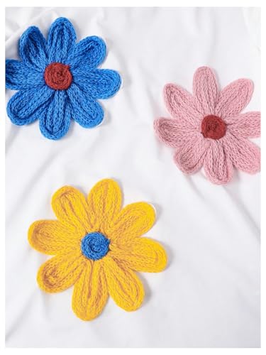 SHENHE Girl's Summer Crochet Flower Patched Top Crew Neck Short Sleeve Cute Tee Shirt4