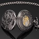 SIBOSUN-Antique-Phoenix-and-Dragon-Skeleton-Pocket-Watch-Mens-Mechanical-Black-Half-Hunter-Hand-Wind