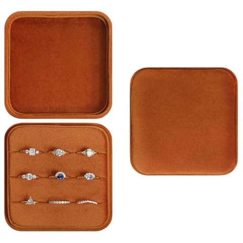 BLUTETE Velvet Jewelry Box Organizer | Ring Holder Case | Jewelry Small Travel Jewelry Storage | Portable Ring Earring Tray Organizer (Burnt Orange) Cover