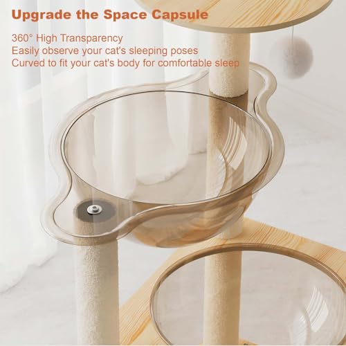 Torre moderna para gatos de madera 59 pulgadas con poste de sisal miniatura 5