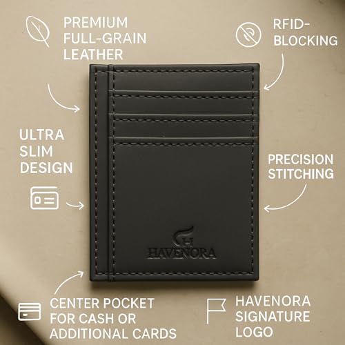 RFID-Blocking Slim Leather Wallet for Men & Women – Minimalist Full-Grain Card Holder with ID Window – Black, Tan, or Matte3