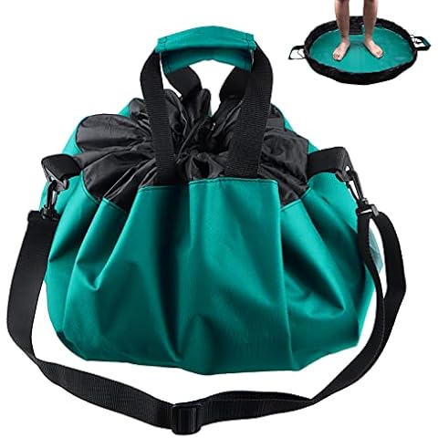 Wetsuit Change Mat, Portable Large Beach Wet Clothes Dry Bag Waterproof Changing Mats with Shoulder and Handle Strap for Surfing, Swimming Pool, Diving, and Outdoor Water Sports Green Cover
