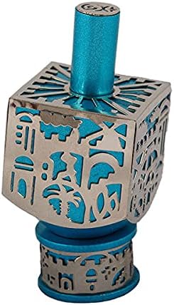 EMANUEL Yair Decorative Dreidel with Jerusalem Cutout and Stand | Hanukkah Sevivon Gift Jewish Decorations (Turquoise, Medium)