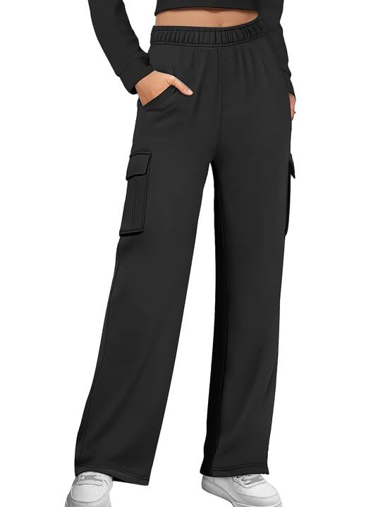 Cargo Sweatpants for Women Fleece Jogger Pants Casual Baggy Trousers Athletic Long Sweat Pants with 