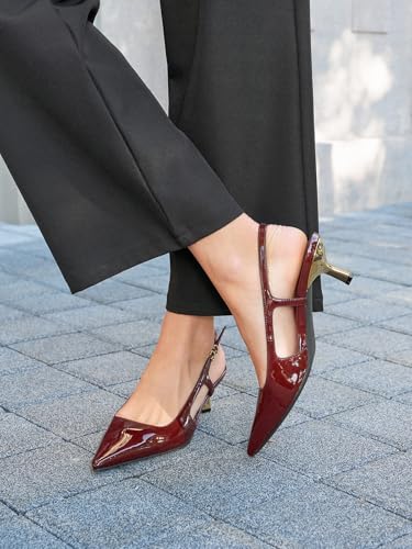 Image of Coutgo Womens Low Kitten Heels Slingback Pumps Closed Pointed Toe Buckle Party Work Dress Shoes