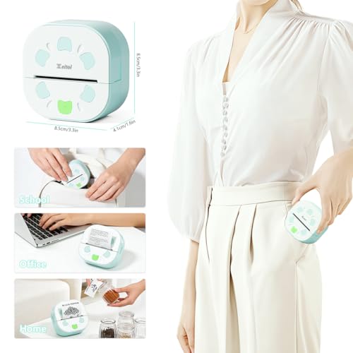 Image of ZEITEL Mini Printer for Mobile, Thermal, Portable, Bluetooth, Inkless Small Printer, Compatible Android & iOS Mobile, 20mm /s High Speed, with 3 Rolls Thermal Paper (2 Year Warranty)