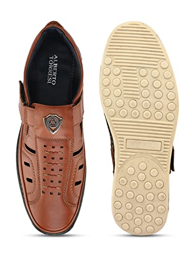 Image of ALBERTO TORRESI Comfortable and Breathable Fishermen Slip-On Synthetic Sandal with Rubber Sole for Enhanced Foot Grip - Perfect for Outdoor Activities and Travel TAN - 7 UK /India