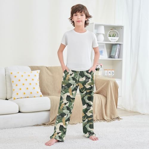 Boys' Pants Deep Green Trendy Camo Long Bottoms Jogger Pants Elastic Waist Trousers with Pockets S-XL 5