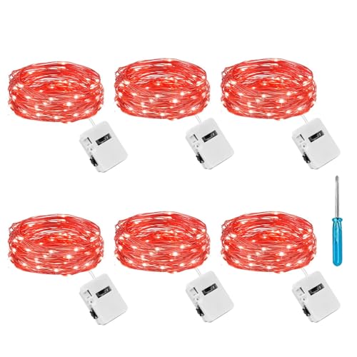 litogo 6 Stück/3 Modi Mini Lichterkette mit Batterie, 2M 20 LED Lichterkettenbatterie, Wasserdicht Kleine Lichterketten Batteriebetriebene für Hochzeit Party Innen Weihnachten Deko,Rot