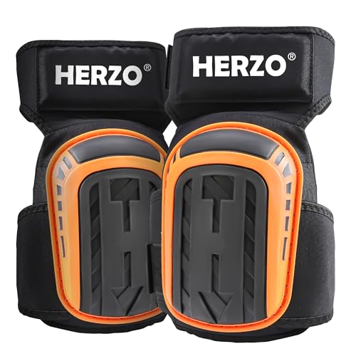HERZO Rodilleras de Trabajo, Rodilleras Profesionales，Rodilleras Trabajo Suelo Construcción con un Cómodo Cojín de Gel y Fuertes Correas Antideslizantes para la Construcción, Jardinería,Suelos