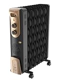 Sujata 11 Fin OFR Room Heater | 2 Years Warranty | Room Heater, Oil Filled Radiator, 2900W Oil Heater for Home, 3 Heat Setting, PTC Fan Heater, ISI Approved, Tilt Switch Safety - SRH99 (Black Gold)