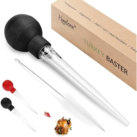 Kendane Turkey Baster With Cleaning Brush, Baster Syringe for Home Baking and Roaster Turkey, Include Detachable Food Grade Bulb with Double Scales for BBQ Grill Baking Kitchen Cooking Cover