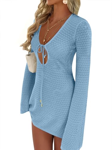 ANRABESS Swimsuit Cover Up for Women Crochet Bathing Suit 2026 Summer Swimwear V Neck Mesh Knit Dress Beach Vacation Clothes