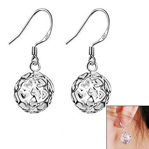 Vktech® New Sterling Silver Plated Filigree Heart Hollow Ball Dangle Earrings