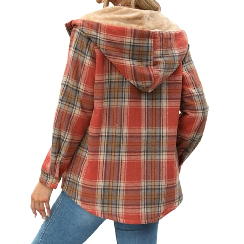 Womens Plaid Shacket Jacket Button Down Fleece Hooded Jackets Casual Long Sleeve Sherpa Fleece Jacket 20253