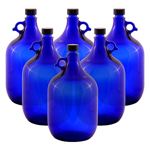 6 botellas de cristal de 5 litros, color azul, con asa Cover