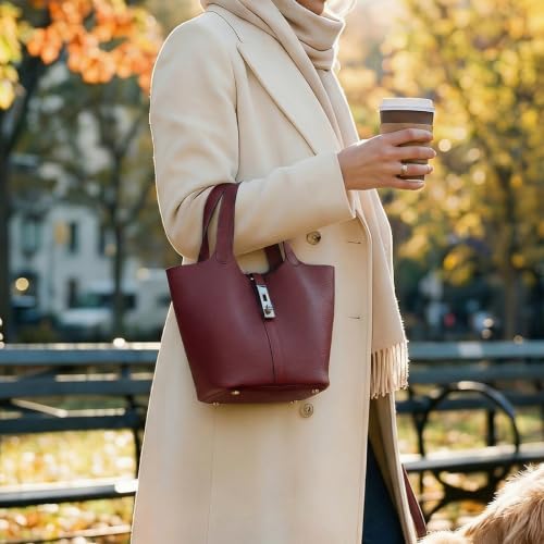 Image of Tote Bag for Women Vegan Leather Bucket Purse for Women Top Handle Handbag Shoulder Bag with Detachable Small Purse