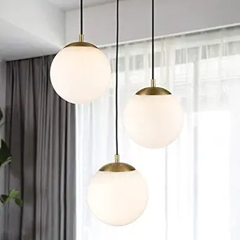 Homenique 3 Golden Glass Globe Pendant Lighting Lights Its Adjustable Hanging Lamp Fixtures Pendant Lighting (Glass Size = 5.9