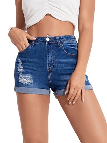 Short en jean déchiré pour femme avec ourlet replié skinny