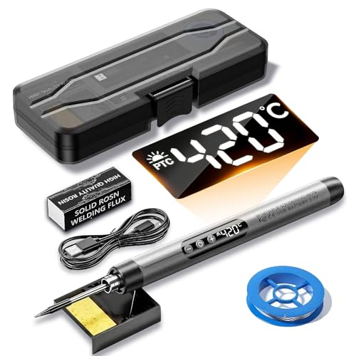 Cordless Soldering Iron Kit Rechargeable USB Soldering Iron with LCD Display 3 Speed Temperature Adjustment from 300C to 450C Portable Electric Soldering Pen for Home Appliance Repairs