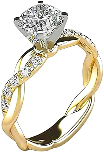 Clearance Deals Rings,Silver Ring Womens Diamond Engagement Wedding Band Rings Jewelry Gift for Moms (Gold, 7)
